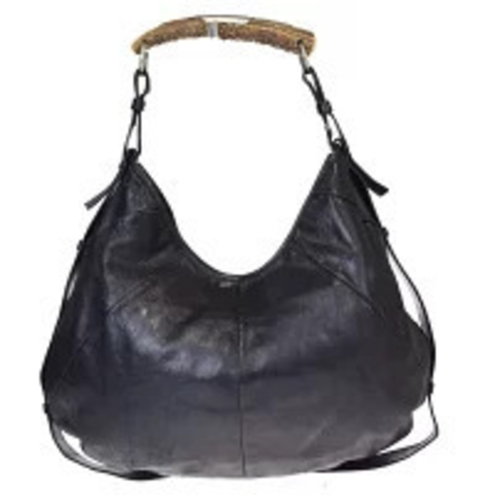 Saint Laurent Yves Mombasa Leather Shoulder Bag Black